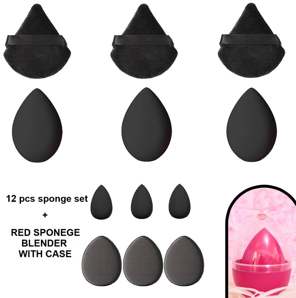 12-Piece Makeup Sponge Set with Bonus Red Beauty Blender & Case – Perfect for Blending and Application